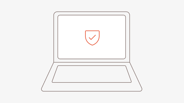 Outline of a laptop with a shield and checkmark symbol on the screen representing security.
